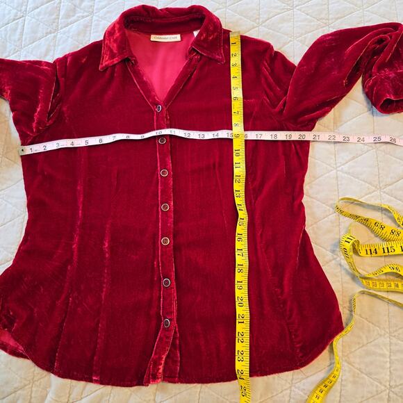 Coldwater Creek Velvet Blouse Women's MP Red Button Up Feminine Romantic Boho - Picture 8 of 9